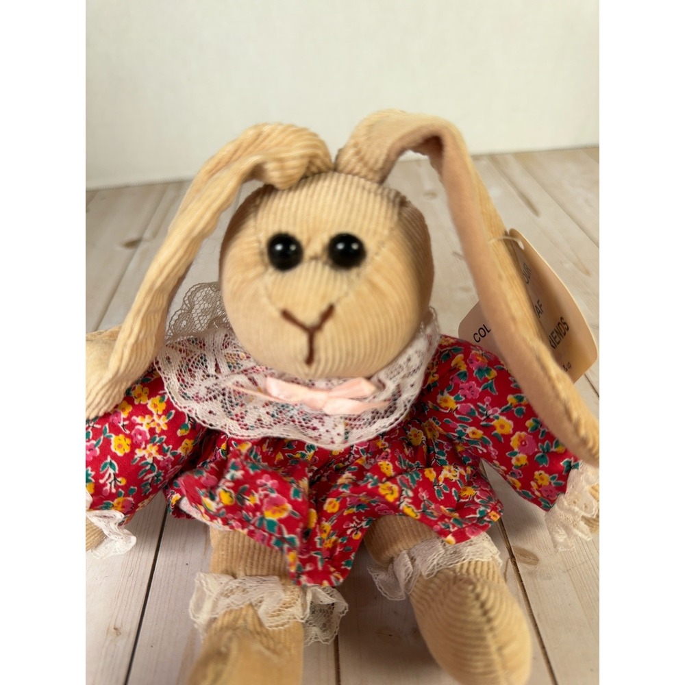 Sugarloaf Beanies Tan Corduroy Bunny‎ Rabbit Red Floral Dress Lace Trim 8 Inch
